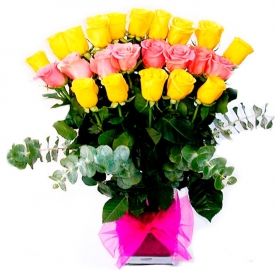 Florero con 24 Rosas Amarillas + Rosadas