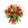 Florero con 12 Rosas Rojas y Flores Lilium