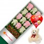 CAJA CON 12 ROSAS ROSADAS Y BLANCAS + PELUCHE Y GLOBO DÍA DE LA MADRE