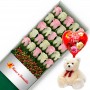 CAJA CON 24 ROSAS ROSADAS Y BLANCAS + PELUCHE Y GLOBO DÍA DE LA MADRE