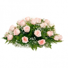 Cojín de Condolencias 25 Rosas en Ovalo Rosadas Palidas
