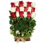 Canastillo con 18 Rosas Rojas y Blancas Alineadas