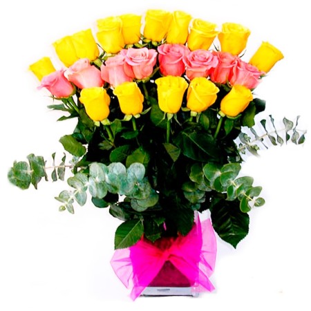 Florero 24 rosas Mix Amarillo - Rosado