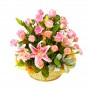 Canastillo grande con 24 rosas y 10 Limiums color Rosado