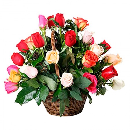 Cesta Mediana de 24 Rosas Multicolor