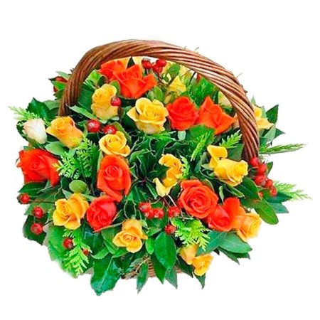 Canastillo Mediano de 24 Rosas Amarillas y Rojas