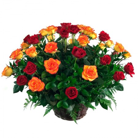 Canastillo Mediano de 24 Rosas Color Circus y Rojas