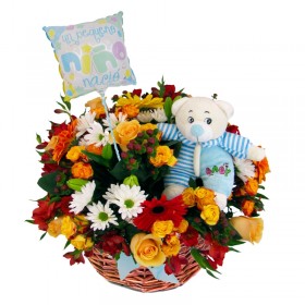 Canastillo Celebración Nacimiento Es un Bebe + Peluche + Globo Canastillo Celebración Nacimiento Es un Bebe