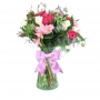 Florero en con 5 rosas blancas astromelias gerberas flores rústicas y flores mix