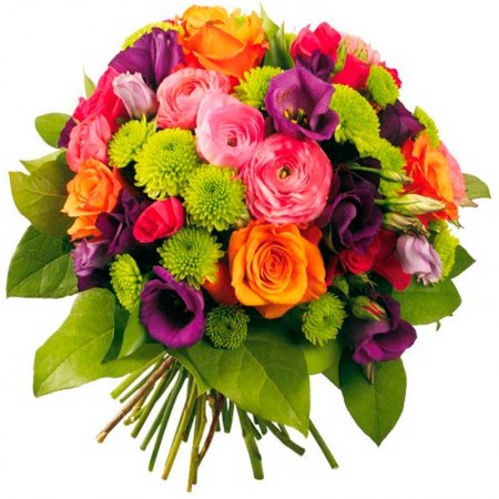 Ramo de Flores Con Lisianthus Morados más Flores mix en Tonos Fucsia