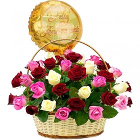Canastillo de 40 Rosas Para aniversario Tricolor Rojas Rosadas y Blancas Canastillo de 40 Rosas Para aniversario Tricolor Rojas Rosdas y Blancas