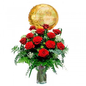 Florero de 12 Rosas Aniversario Florero de 12 Rosas Aniversario