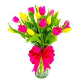 Florero con 20 Tulipanes Amarillos y Rosados