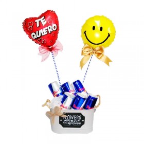 Cubeta con 6 Energéticas Red Bull y 2 Globos Cubeta con 6 Energéticas Red Bull y 2 Globos