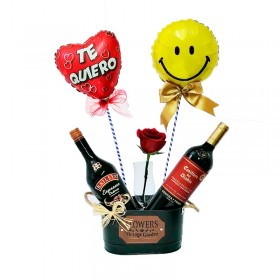 Cubeta con 1 Vino Casillero del Diablo mas 1 Baileys Espresso 1 Rosa y 2 Globos Cubeta con 1 Vino Casillero del Diablo mas 1 Baileys Espresso 1 Rosa y 2 Globos