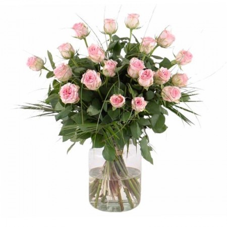 Florero 30 Rosas Rosadas Más Flores Mix