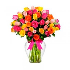 Florero con 30 Rosas Multicolor Florero con 30 Rosas Multicolor