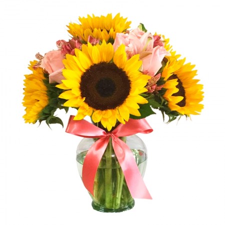 Florero con 5 Girasoles Más 5 Rosas