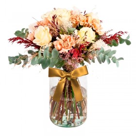 Florero Rústico con Flores otoñales Eucalipto 6 rosas Astromelias Limonios y Flores Silvestres Florero Rústico con Flores otoñales Eucalipto 6 rosas Astromelias Limonios y Flores Silvestres