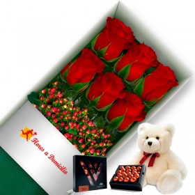 OFERTA CAJA DE 6 ROSAS ROJAS MAS PELUCHE Y CHOCOLATE GRAGEA OFERTA CAJA DE 6 ROSAS ROJAS MAS PELUCHE Y CHOCOLATE GRAGEA