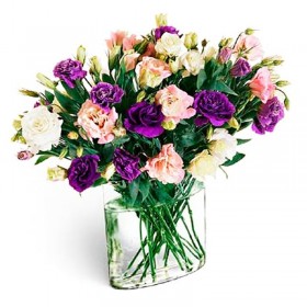 Florero de 20 Varas con Lisianthus Morados Rosados y Blancos Florero de 20 Varas con Lisianthus Morados Rosados y Blancos