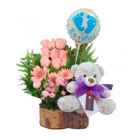 Canastillo Nacimiento Rosas Rosadas mas Peluche Mas Globos es un Bebe Canastillo Nacimiento Rosas Rosadas mas Peluche Mas Globos es un Bebe