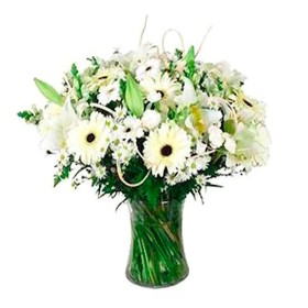 Florero de Flores  Gerberas y Lilums Blancos para condolencias Florero de Flores  Gerberas y Lilums Blancos para condolencias