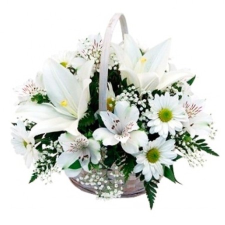 Cesta de condolencias pequeño con Liliums y Astromelias mas flores mix