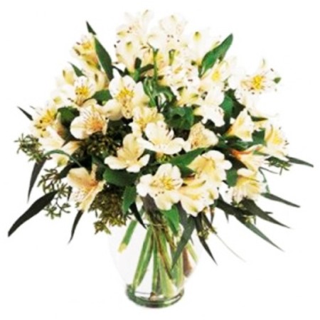 Florero de 8 rosas blancas más flores astromelias para condolencia