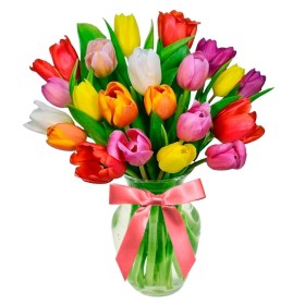 Florero Con 20 Tulipanes Amarillos y Rosados Mix Florero Con 20 Tulipanes Amarillos y Rosados Mix