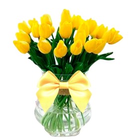 Florero Con 20 Tulipanes Color Amarillos Florero Con 20 Tulipanes Color Amarillos