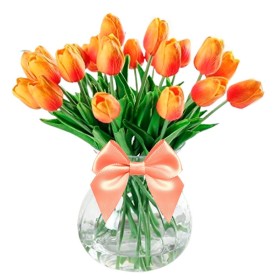 Florero Con 20 Tulipanes Color Naranja Florero Con 20 Tulipanes Color Naranja