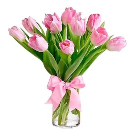 Florero Con 10 Tulipanes Rosados Florero Con 10 Tulipanes Rosados