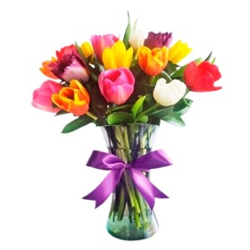 Florero Con 15 Tulipanes Multicolor Florero Con 15 Tulipanes Multicolor