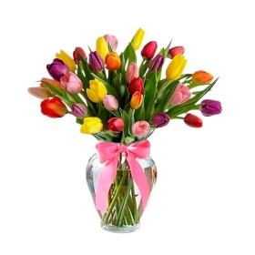 Florero Con 30 Tulipanes Mix Colores Florero Con 30 Tulipanes Mix Colores