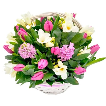 Canastillo Mediano con 10 Tulipanes más flores Mix