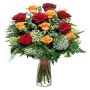 Florero de Rosas Amarillas y Rojas 12 Rosas