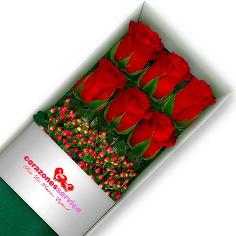 CAJA DE 6 ROSAS ROJAS - FLORERÍA CORAZONES SERVICE