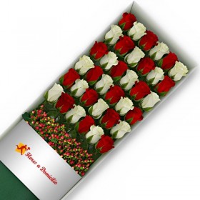 CAJA DE 36 ROSAS ROJAS Y BLANCAS