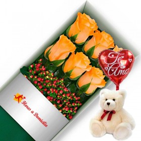 OFERTA DE CAJA CON 6 ROSAS DAMASCO MAS PELUCHE Y GLOBO TE AMO OFERTA DE CAJA CON 6 ROSAS DAMASCO MAS PELUCHE Y GLOBO TE AMO