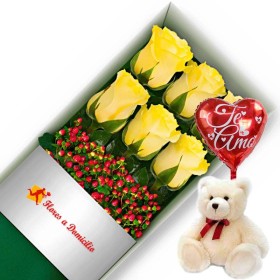 OFERTA DE CAJA CON 6 ROSAS AMARILLAS + PELUCHE Y GLOBO TE AMO OFERTA DE CAJA CON 6 ROSAS AMARILLAS + PELUCHE Y GLOBO TE AMO