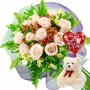 OFERTA RAMO DE 12 ROSAS ROSADAS Y BLANCAS + GLOBO TE AMO Y PELUCHE