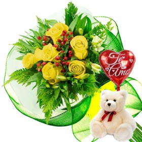 OFERTA RAMO DE 6 ROSAS AMARILLAS + GLOBO TE AMO Y PELUCHE OFERTA RAMO DE 6 ROSAS AMARILLAS + GLOBO TE AMO Y PELUCHE
