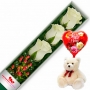 CAJA DE 3 ROSAS BLANCAS MÁS PELUCHE Y GLOBO DÍA DE LA MAMÁ