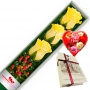 CAJA DE 3 ROSAS AMARILLAS MÁS CHOCOLATE Y GLOBO DÍA DE LA MAMÁ