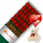 CAJA DE 24 ROSAS ROJAS MAS PELUCHE Y GLOBO DÍA DE LA MADRE