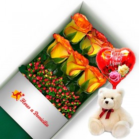 CAJA CON 6 ROSAS CIRCUS + PELUCHE Y GLOBO DÍA DE LA MADRE CAJA CON 6 ROSAS CIRCUS + PELUCHE Y GLOBO DÍA DE LA MADRE